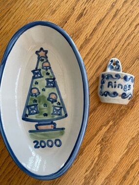 Hand-Painted Xmas Dish & Mini Ring Holder - MA . Hadley cottage core